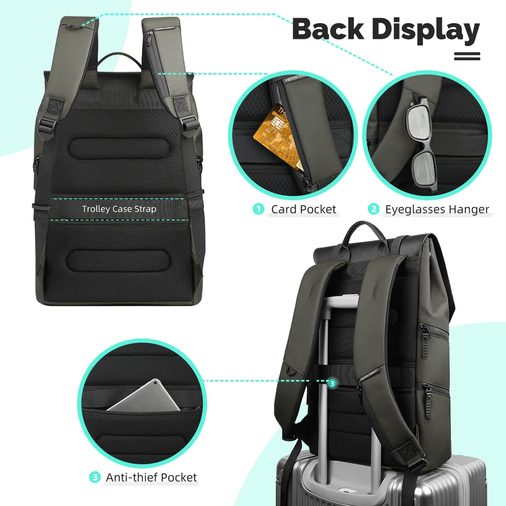 HK Large Travel Backpack for Men Vintage Business Backpack Waterproof 15.6 inch Laptop School Bag Multifunction Hiking Rucksuck