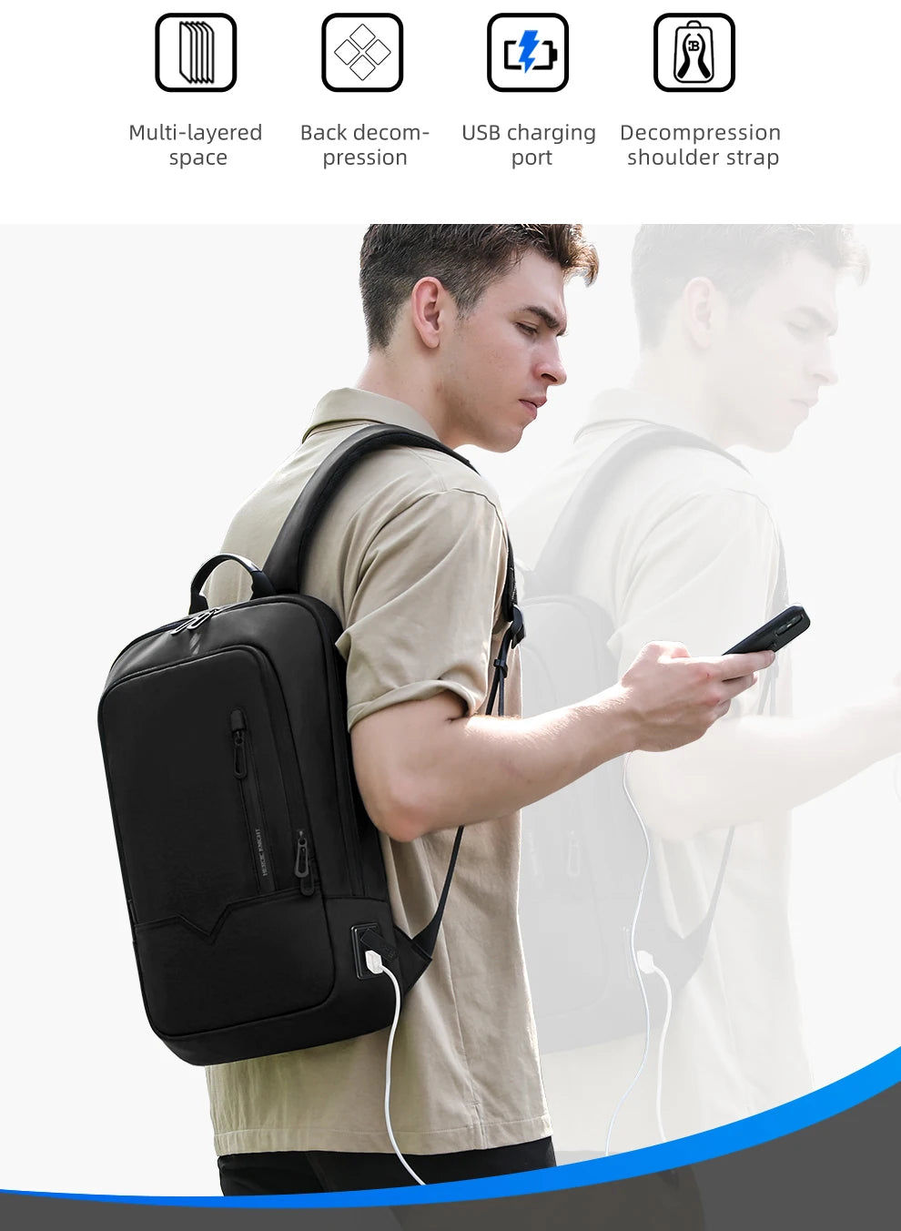 HK Slim Business Backpack for Men 17.3 inch Laptop Bag with USB Port Lightweight School Bag Waterproof Travel Backpacks for Work
