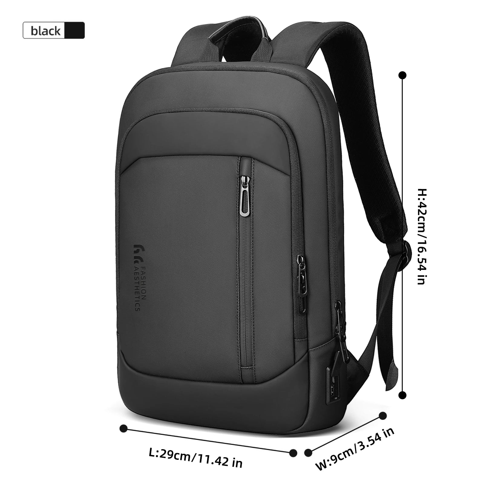 HK Slim 15.6" Laptop Backpack for Men Lightweight Business Backpack Anti-Theft Waterproof Travel School Men's Bag with USB Port