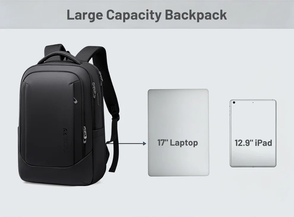 HK Business Backpack with USB Port 17 inch Laptop Bags for Men Waterproof Commute Daypack Large Capacity Travel Office Backpack