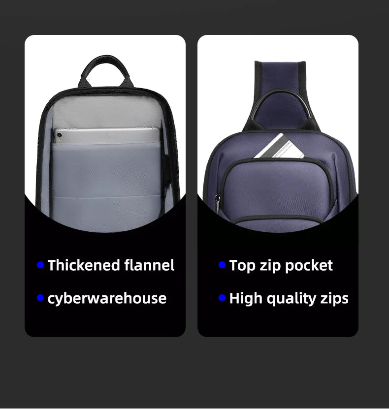 HK Fashion Chest Bags for Men 7.9 inch Crossbody Bag Waterproof Shoulder Bag with USB Charging Short Trip For Male Travel Packs