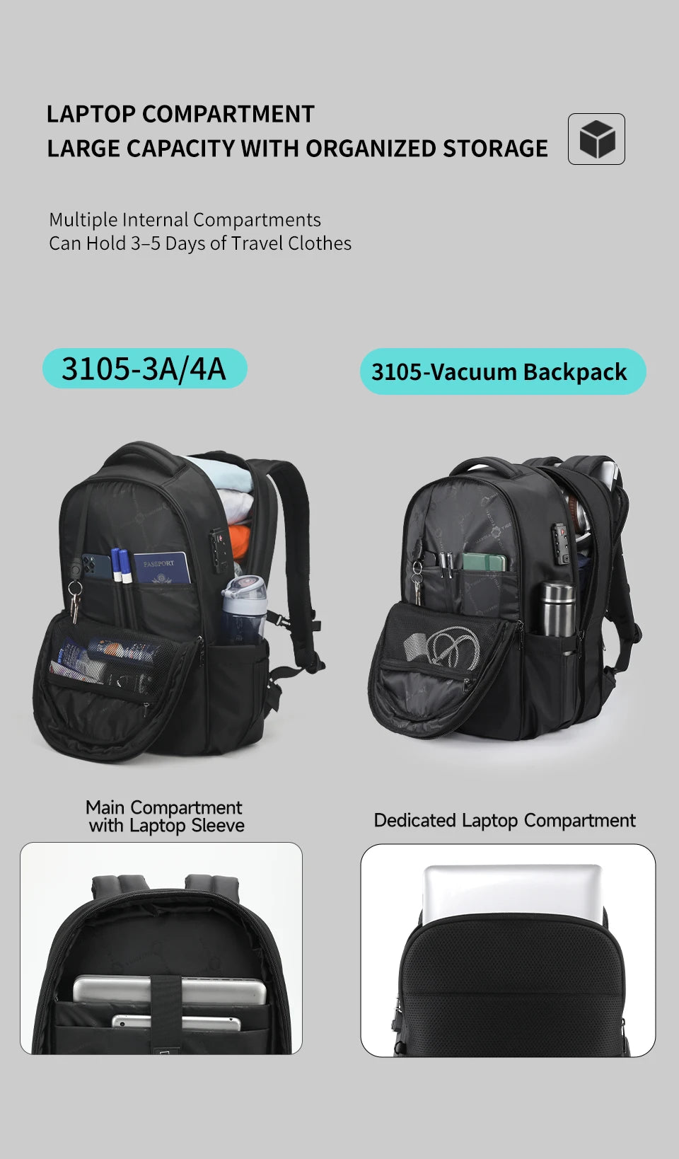 Tigernu Vacuum Compression Backpacks 15.6 17inch Laptop Backpack Men Automatic Vacuum Backpack No Pump Travel Backpack Bags TSA