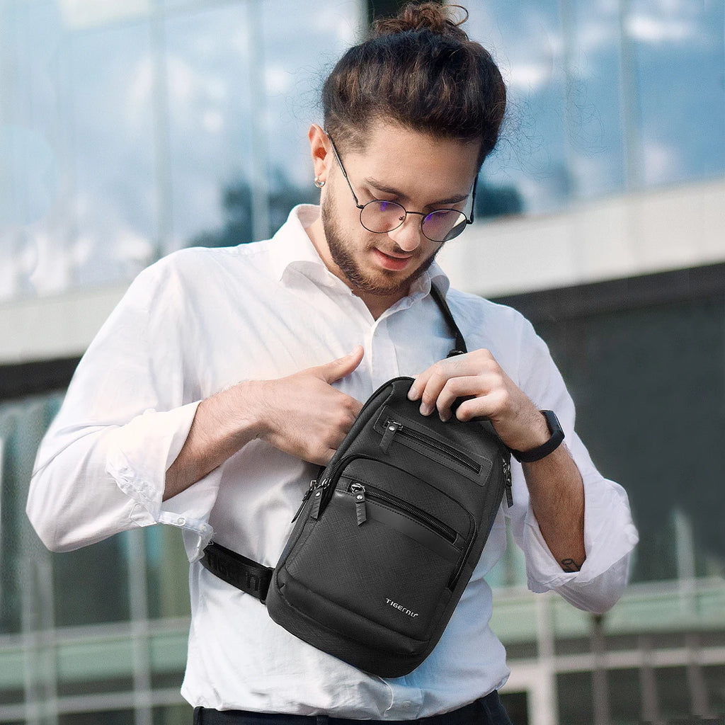 Tigernu Men Sling Chest Bag 7.9 Inch Tablet Crossbody Bag Anti Wrinkle Waterproof For Daily Travel
