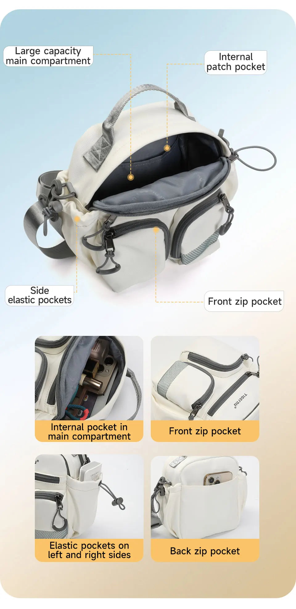 Tigernu Women Bags Casual Crossbody Bags Light Beige Bags Girls Shoulder Bags Female Commuting Bags Sling Bags Messenger Handbag