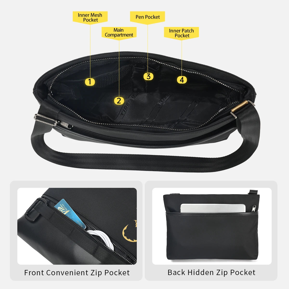 Tigernu Chinese Style Crossbody Bags For Men 9.7inch Tablet Shoulder Bags Mini Light-weight Travel Bags For Men Dragon Series