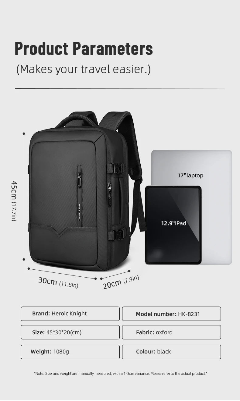 HK Travel Boarding Backpack Multifunctional 17 inch Laptop Bag Large Capacity Business Backpack Leisure Computer Bag Short Trip