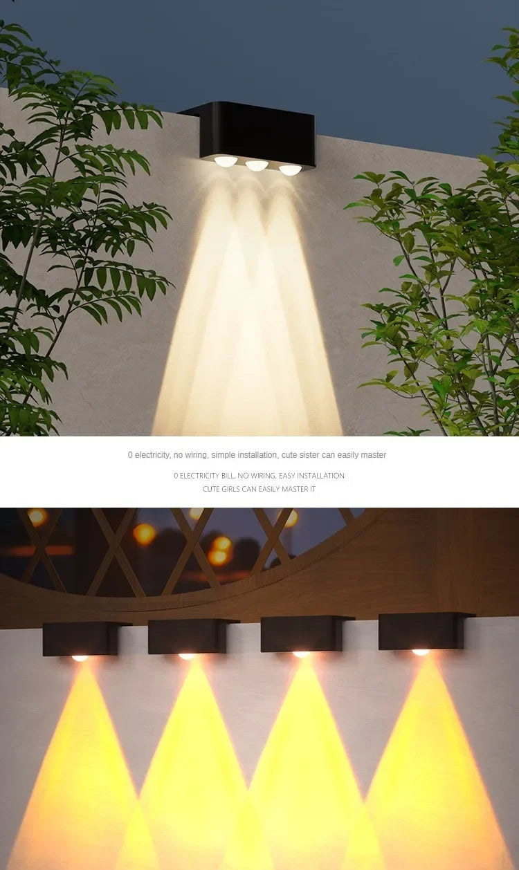 Solar Wall Lamp Outdoor Waterproof Solar Powered Light UP and Down Illuminate Home Garden Yard Decoration Outside Sunlights