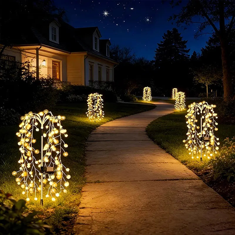 Solar Willow Lawn Lights Outdoor Waterproof for Courtyard Garden Terrace Balcony Wedding Festival Outside Decorative Lights