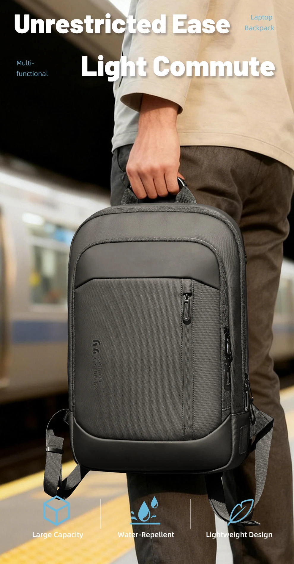 HK Slim 15.6" Laptop Backpack for Men Lightweight Business Backpack Anti-Theft Waterproof Travel School Men's Bag with USB Port