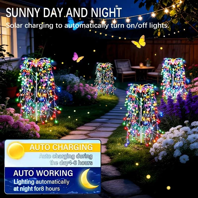 Solar Willow Lawn Lights Outdoor Waterproof for Courtyard Garden Terrace Balcony Wedding Festival Outside Decorative Lights