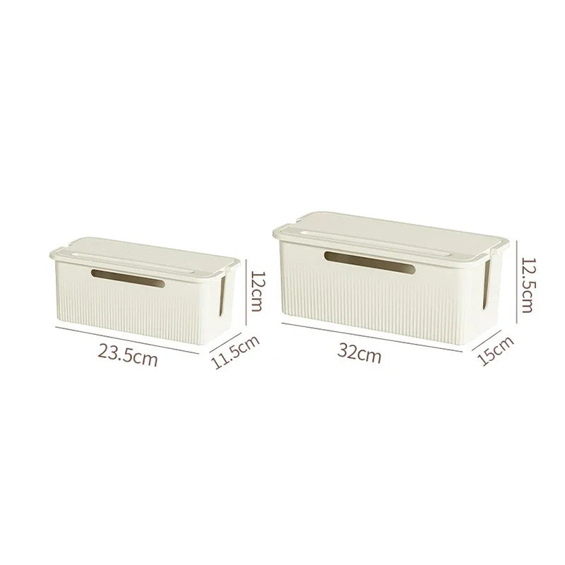 Cable Storage Box Desktop Charging Data Cable Storage Device Plug Socket Cable Management Device Black White Storage Organizer