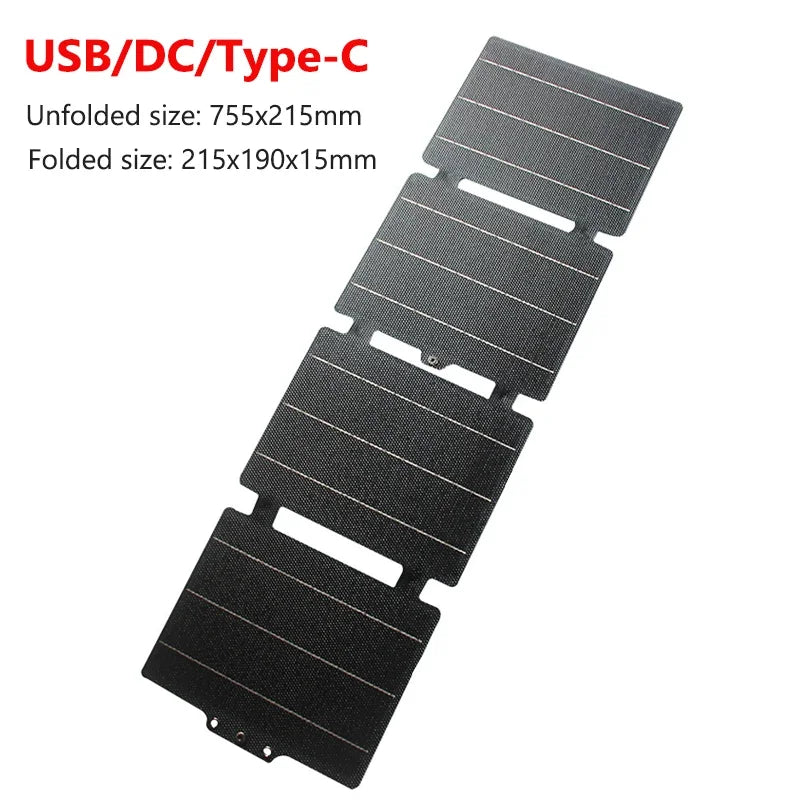 60W Foldable Solar Panel Portable Folding Cell Type-C USB 12V DC Solar Charger Outdoor Power Supply for Camping Mobile Phone