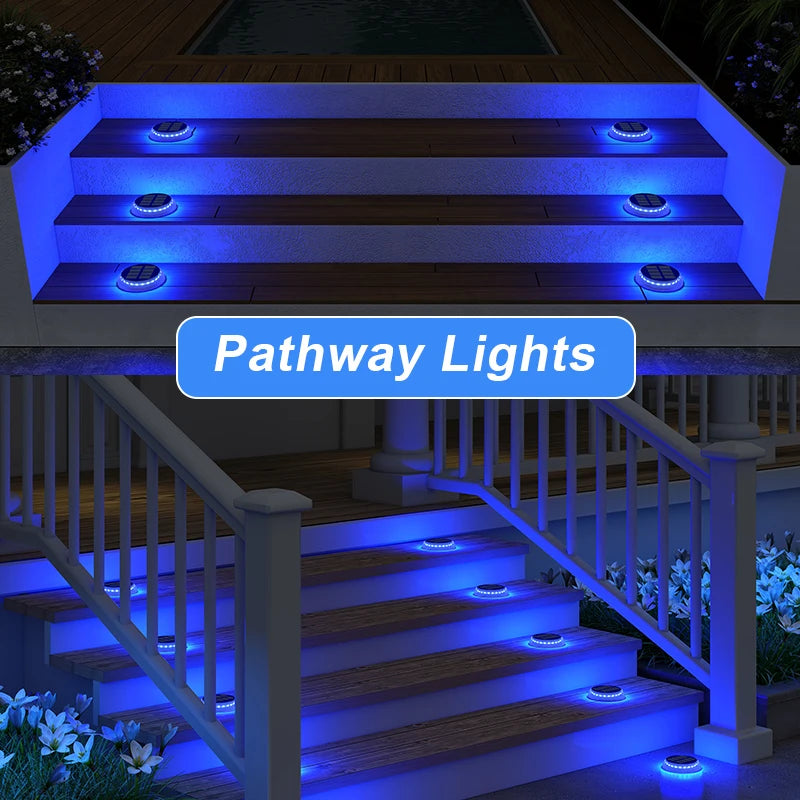Solar Driveway Lights Solar Dock Lights Blue Solar Deck Lights Outdoor IP68 Waterproof Stick Pathway Outdoor Solar Deck Lights