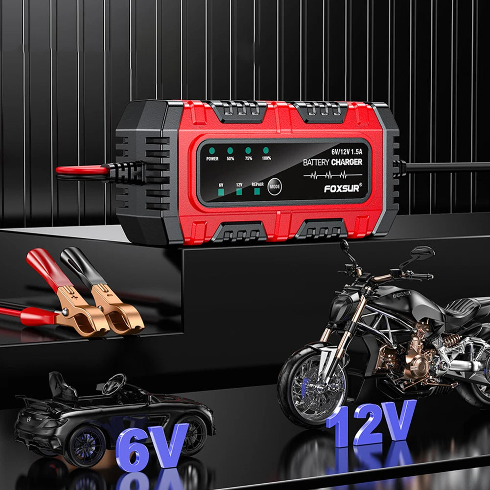 6V 12V 1.5A Smart Car Battery Charger for Lead-Acid AGM GEL Batteries (US)