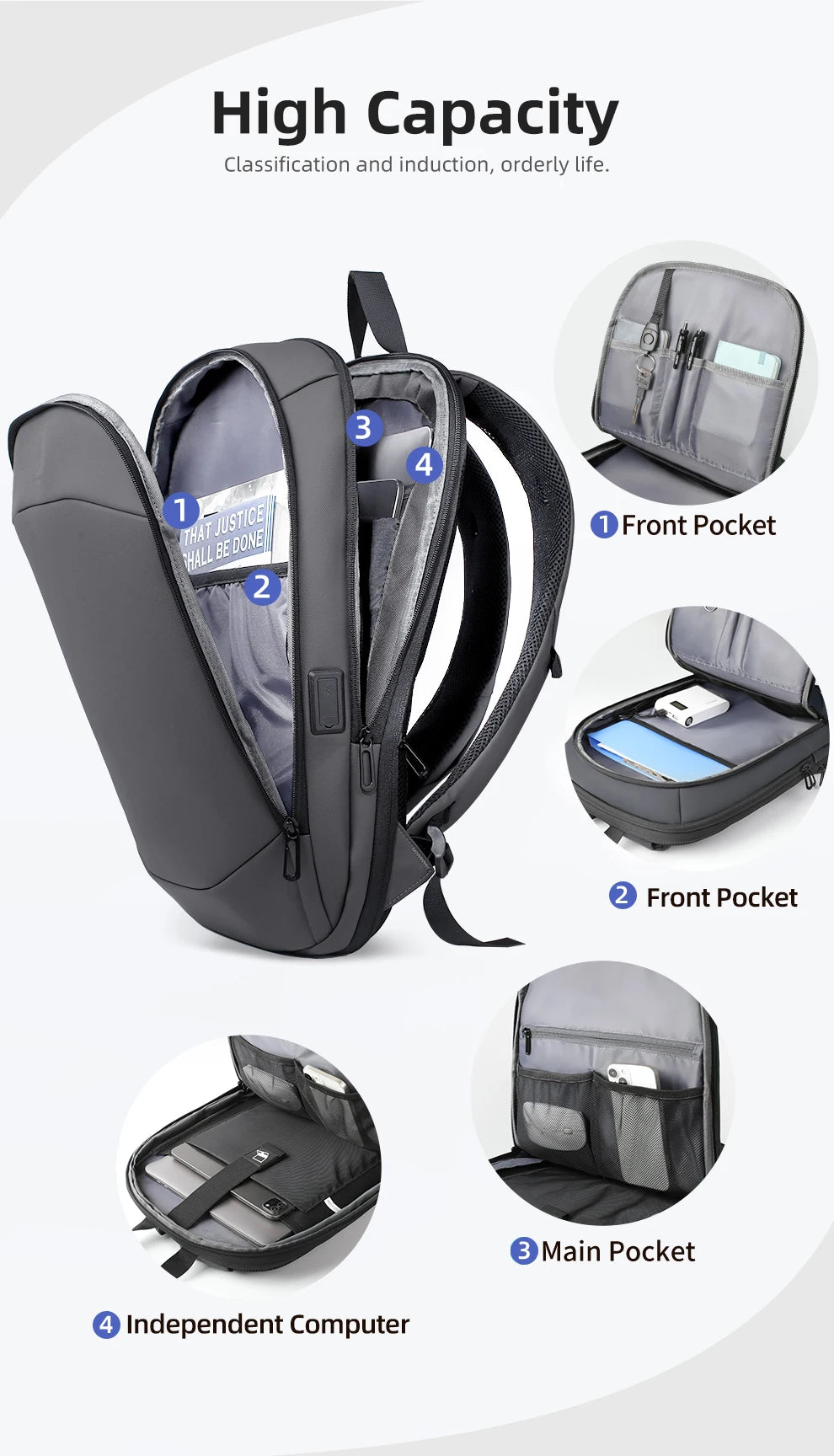 HK Business Backpack for Men 17 Inch Laptop Backpack with USB Port Slim Expandable Waterproof Travel Bag Large Work Computer Bag