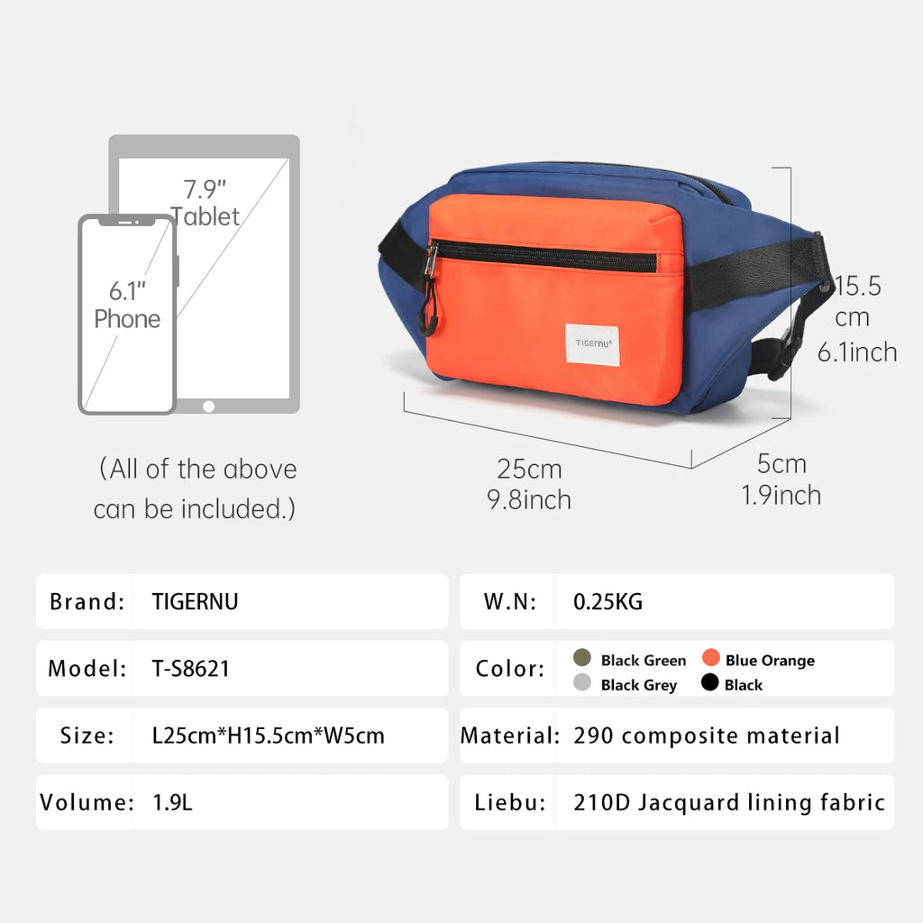 Tigernu Chest Bags For Men 7.9inch IPad Bag Lightweight Shoulder Bag Waterproof Crossbody Bag Male Mini Bags Sling Bag Handbag