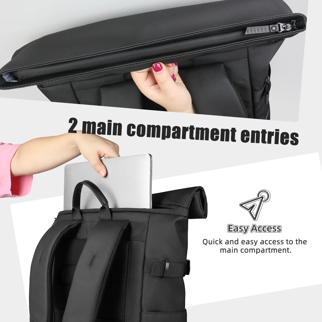 HK Roll-top Travel Backpack Expandable Business Backpack for Men 15.6 Inch Laptop Bag Casual Commute Daypack Computer Men's Bag