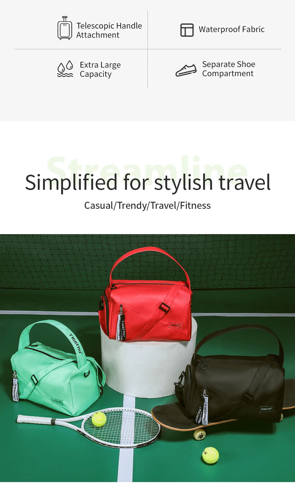 Tigernu Women Bags Travel Bags For Women Handbag Lightweight Sport Bags Female Duffle Bag Girls Crossbody Bag Men Shoulder Bag