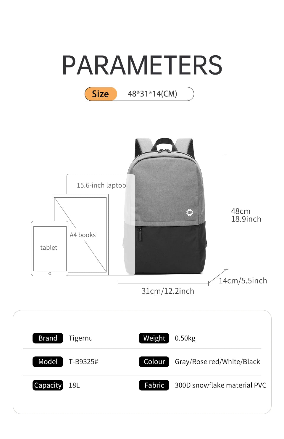Tigernu School Backpacks For Men For Women Backpack 15.6inch Laptop Backpack Light Children's Backpack Schoolbag Travel Backpack
