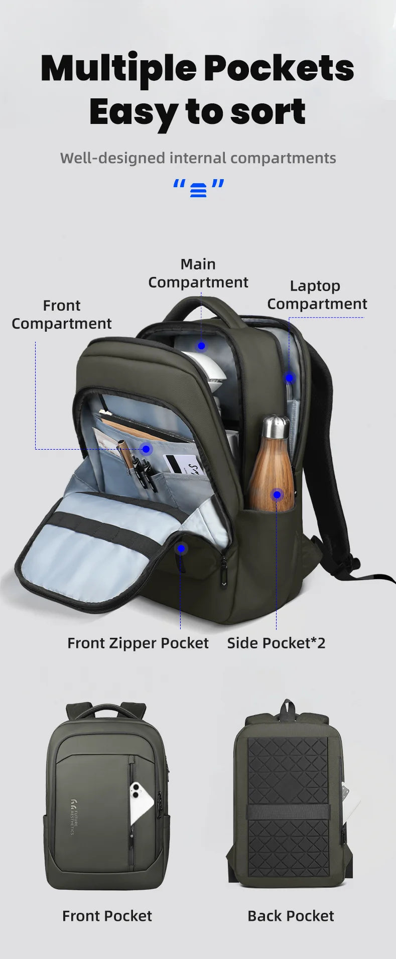 HK Smart Business Backpack Male Waterproof Travel Carry on Backpack Large Capacity 17 inch Laptop Backpack for Men Daily Daypack