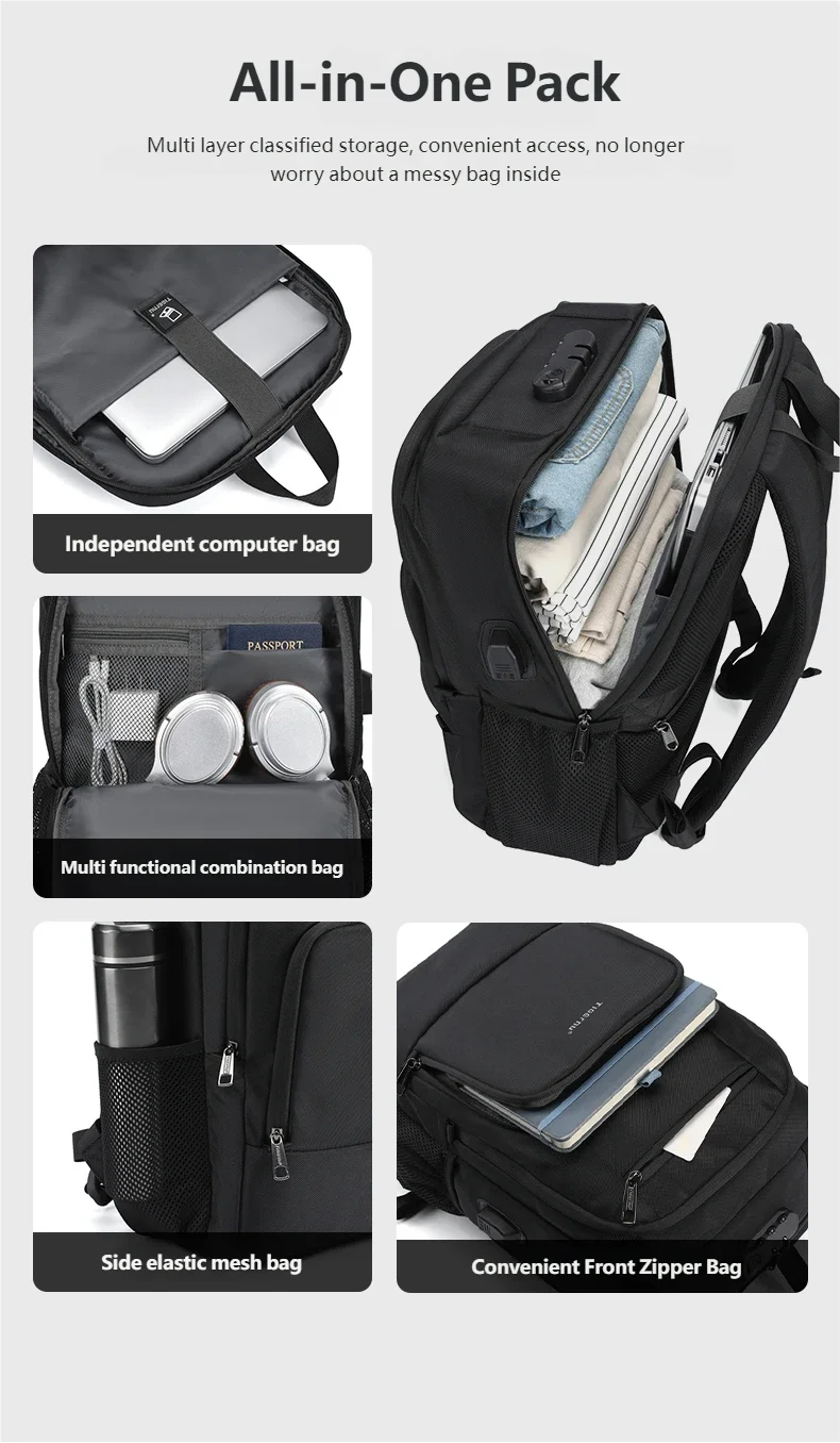 Tigernu 15.6 Laptop Backpack Business Travel Daily Backpack With External USB Port Wear‑Resistant Suspended Zipper Anti‑Theft
