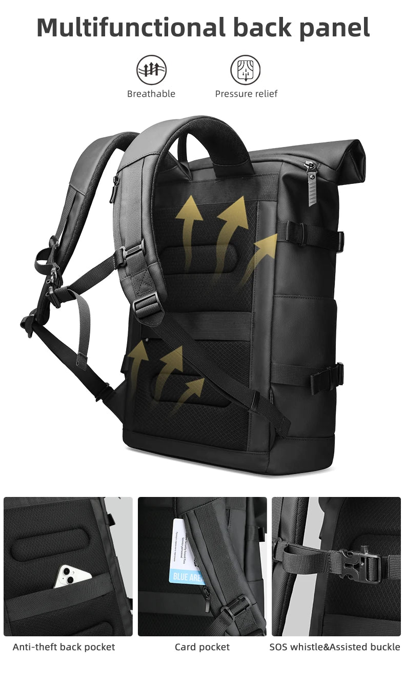 HK Roll-top Travel Backpack Expandable Business Backpack for Men 15.6 Inch Laptop Bag Casual Commute Daypack Computer Men's Bag