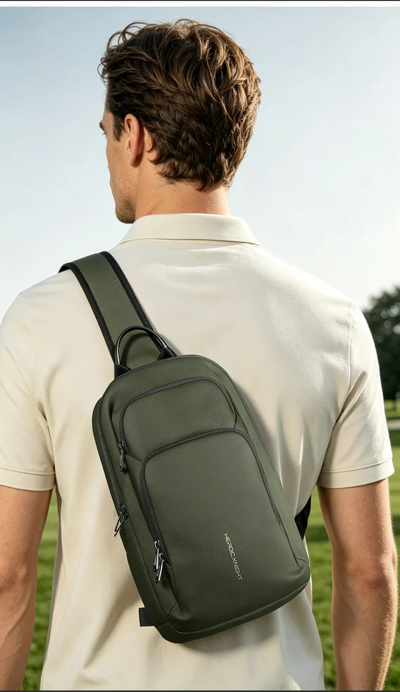 HK Waterproof Men's Shoulder Bag Fit 7.9" iPad Lightweight Crossbody Bag with USB Port Minimalist Phone Pouch for Daily Commute