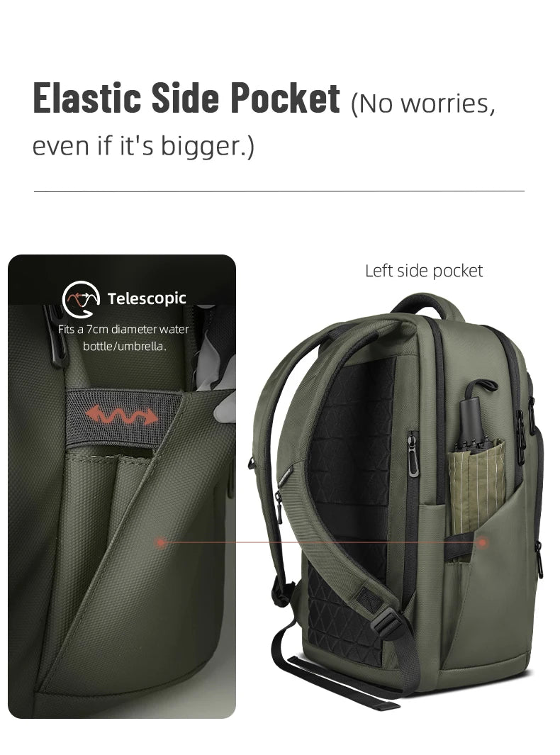 HK Casual Business Backpack for Men Travel Daypack Waterproof 17.3 Inch Laptop Bag for Work Office College Bag with USB Charging