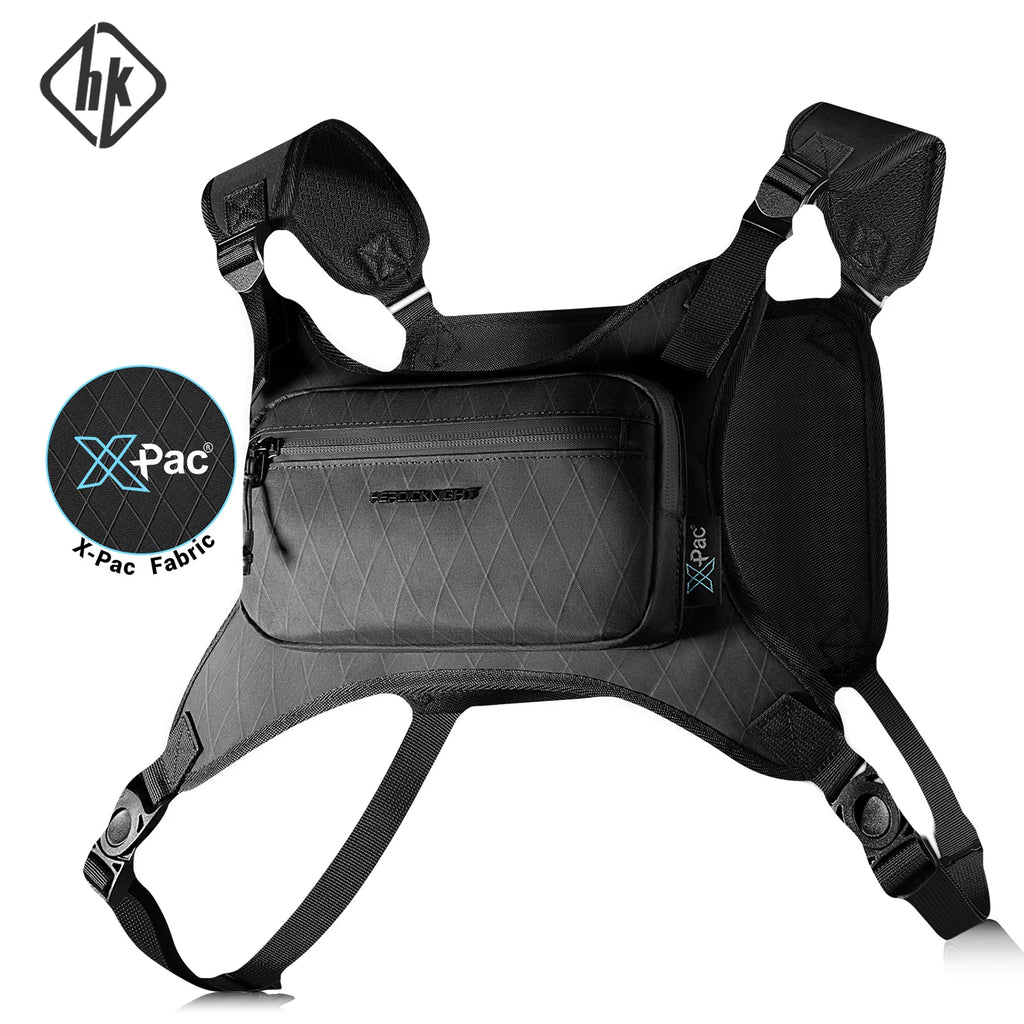 HK Men's Bag Water-Resistant Lightweight Chest Bag with Multiple Pockets Built-in Reflective Strips Men's Bags for Night Runs
