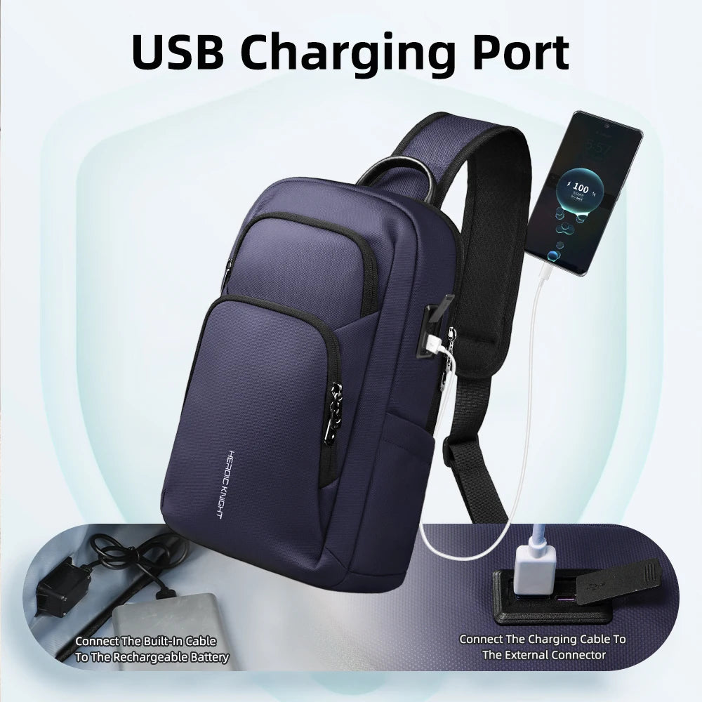 HK Multifunction Men's Shoulder Bag Oxford Crossbody Bag with USB Port Waterproof Chest Bag for Men Casual Phone Pouch SlingPack