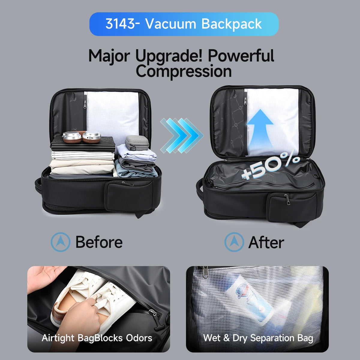 Tigernu School Backpack Men Large Travel Backpack For Vacuum Compression Backpack 15.6 17inch Bags USB Port Student Backpack Bag