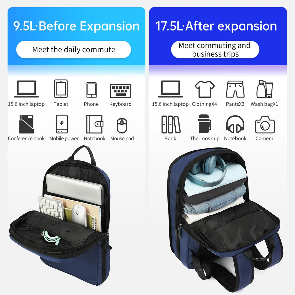 Tigernu Expandable Backpacks For Men 15.6inch Laptop Backpack Bags College Thin Travel Bags Male Lightweight Schoolbag Knapsack
