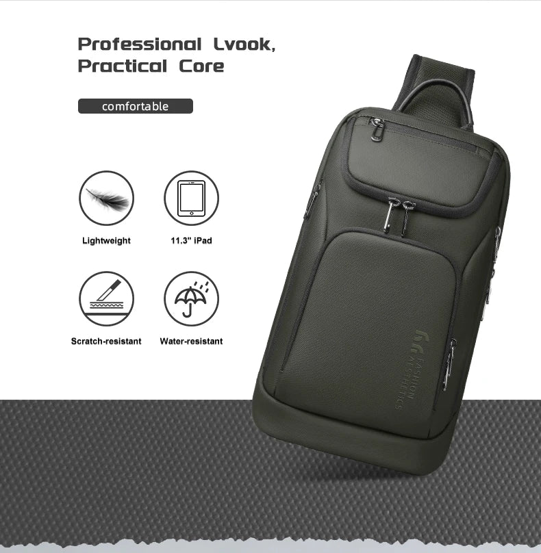 HK Multifunction Men's Shoulder Bag Waterproof Crossbody Bag Fit 11 inch iPad Lightweight Messenger Sling Bag for Travel Outdoor