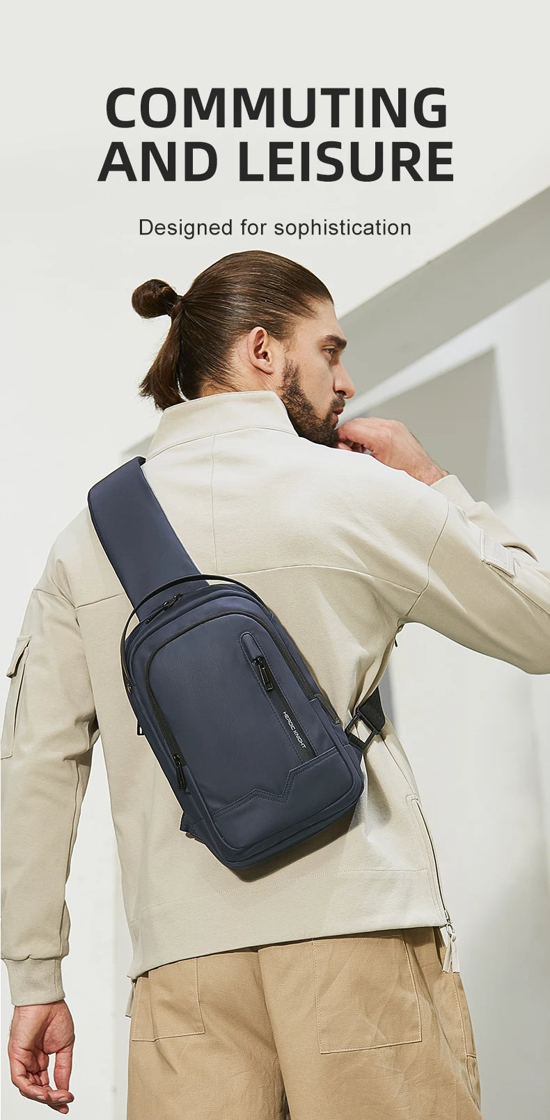 HK Minimalist Crossbody Bag Waterproof Men's Shoulder Bag Oxford Casual School Bag with USB Port Commute Business Chest Bag Male