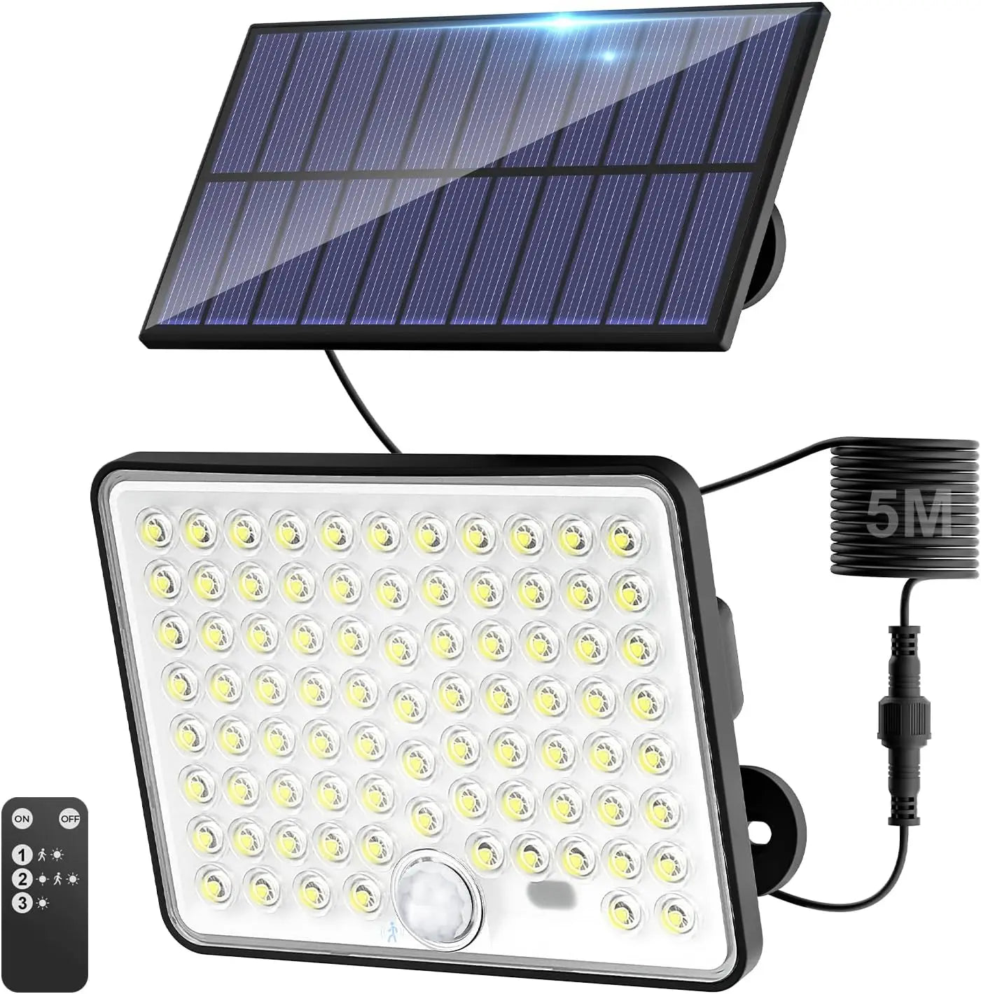 Solar Lights Outdoor with Lenses, Remote Solar Security Lights Outdoor Motion Sensor, 3 Modes Solar Floodlight Waterproof